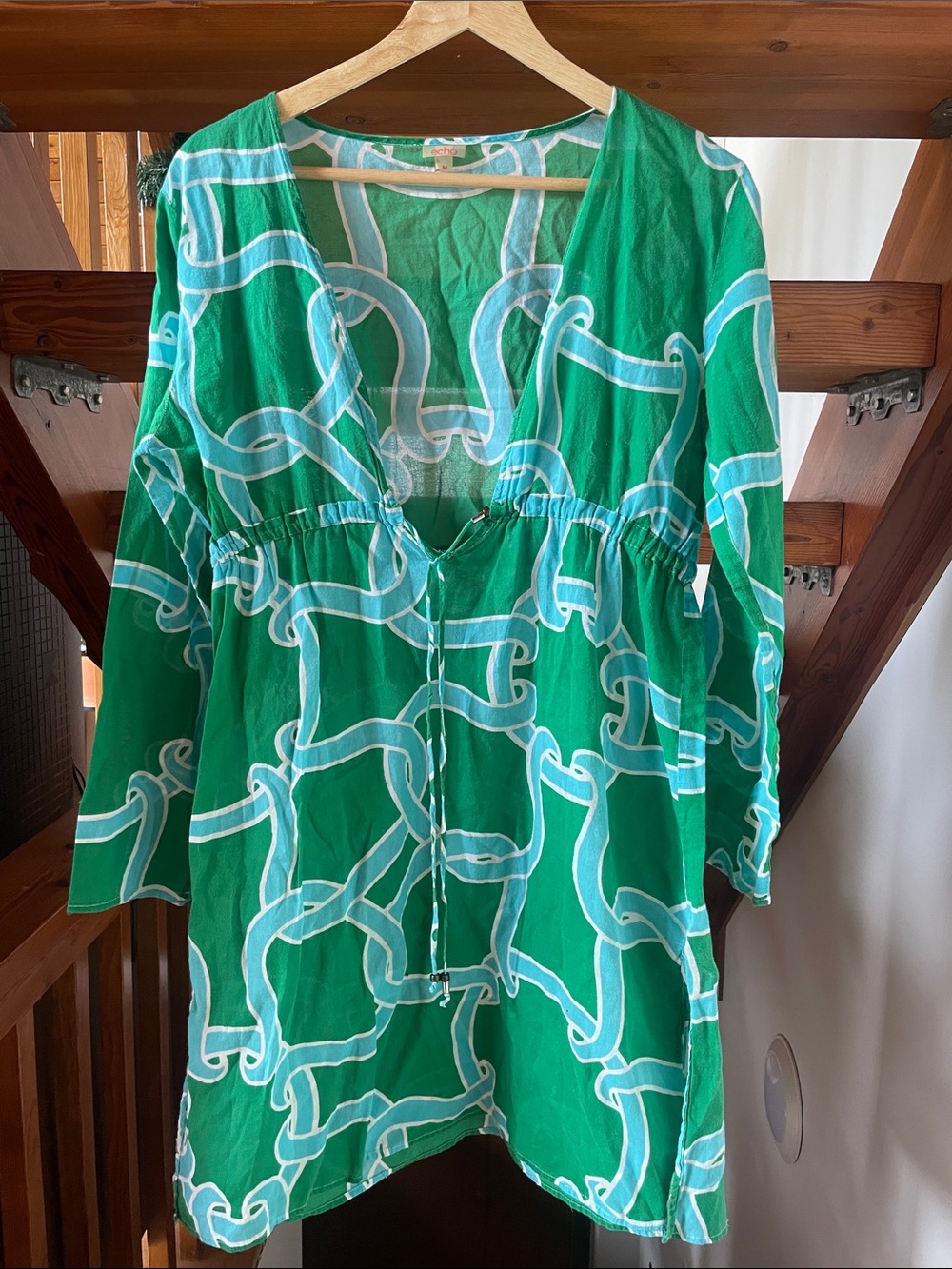 Echo Green and White Chain-Print Swim Coverup Tunic size medium